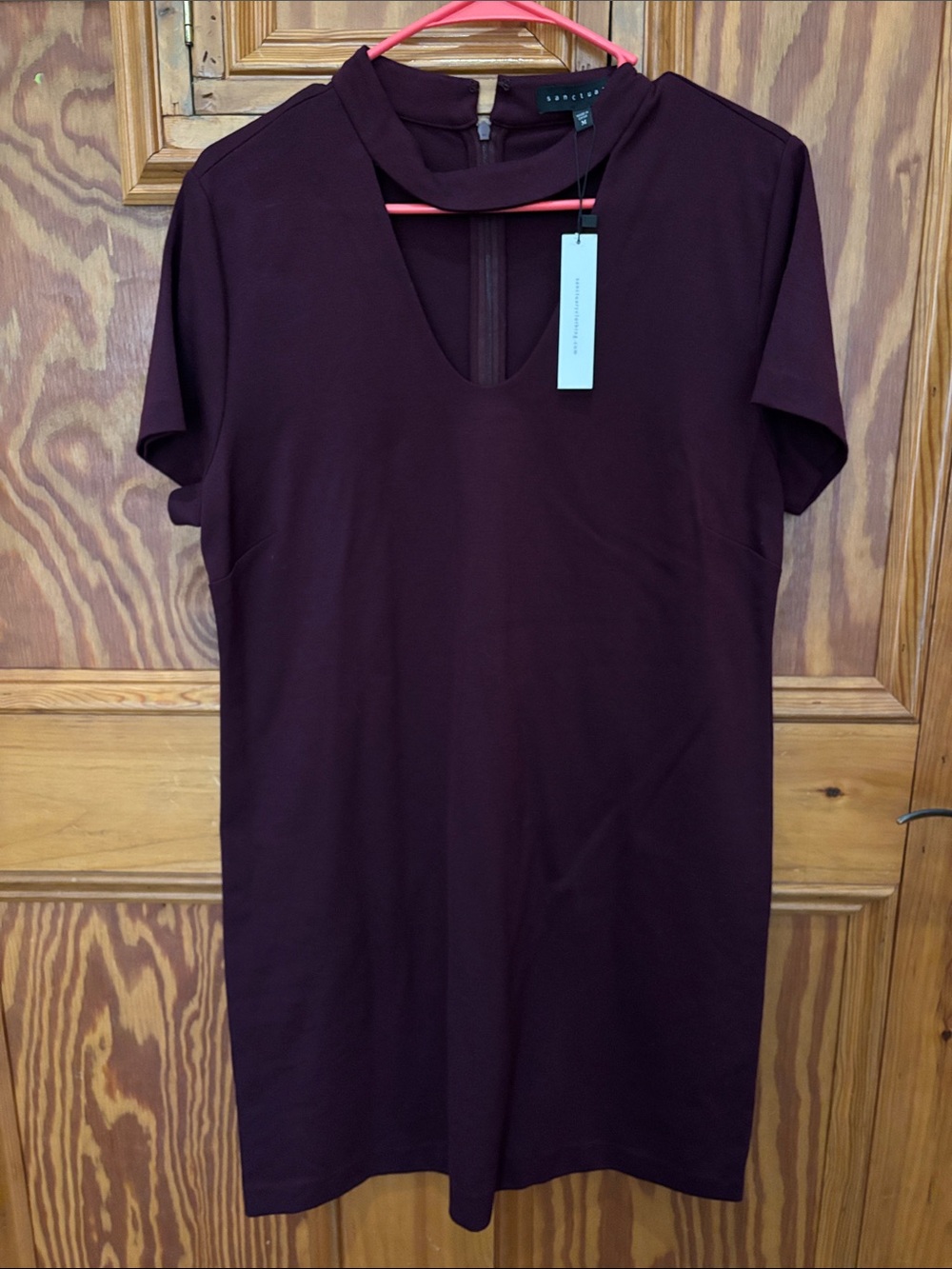Sanctuary Burgundy Short Sleeve Midi Dress with Choker Neck